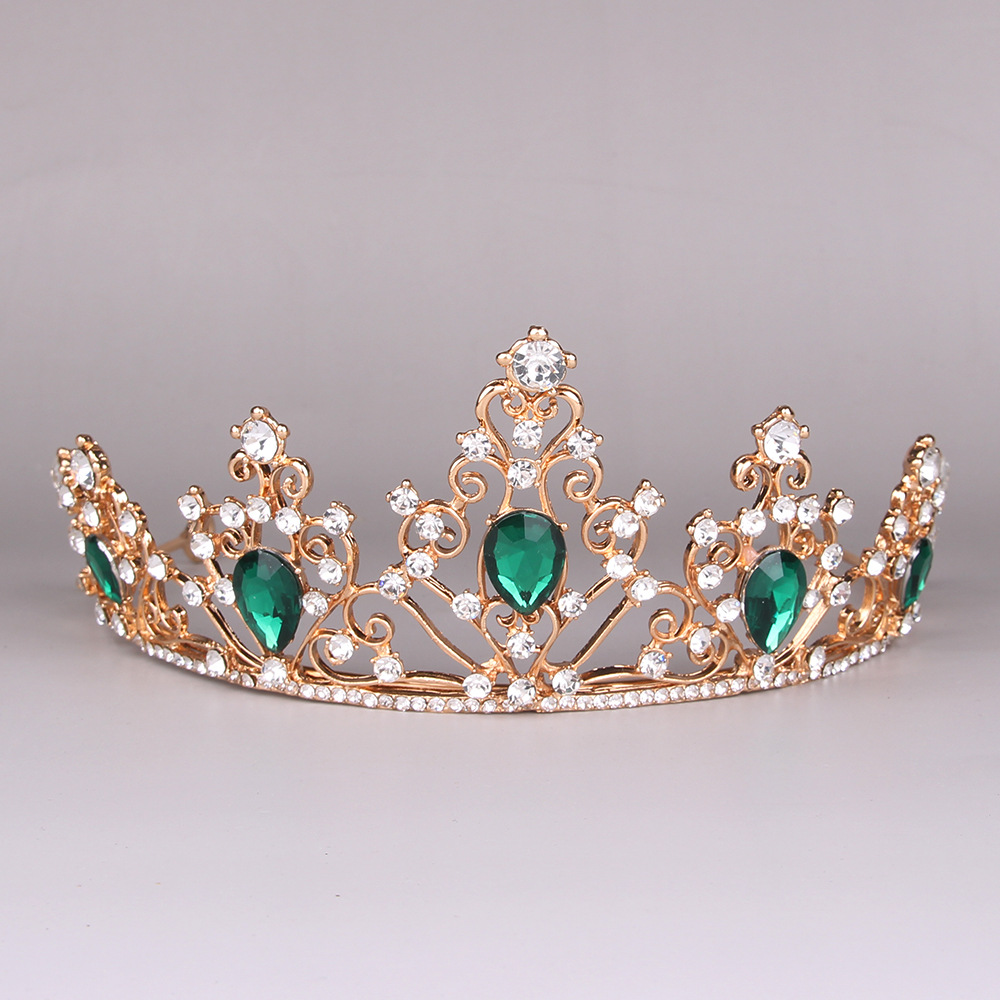 

Baroque Crown Red Blue Green Crystal Bridal Tiaras Crown Vintage Gold Hair Accessories Wedding Rhinestone Diadem Pageant Crowns