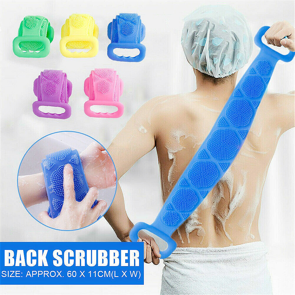 

Wholesale Hot Selling Rubber Silicone Bath Back Scrubbers Body Cleaning Massage Duplex Elastic Bath Brushes 5 Colors