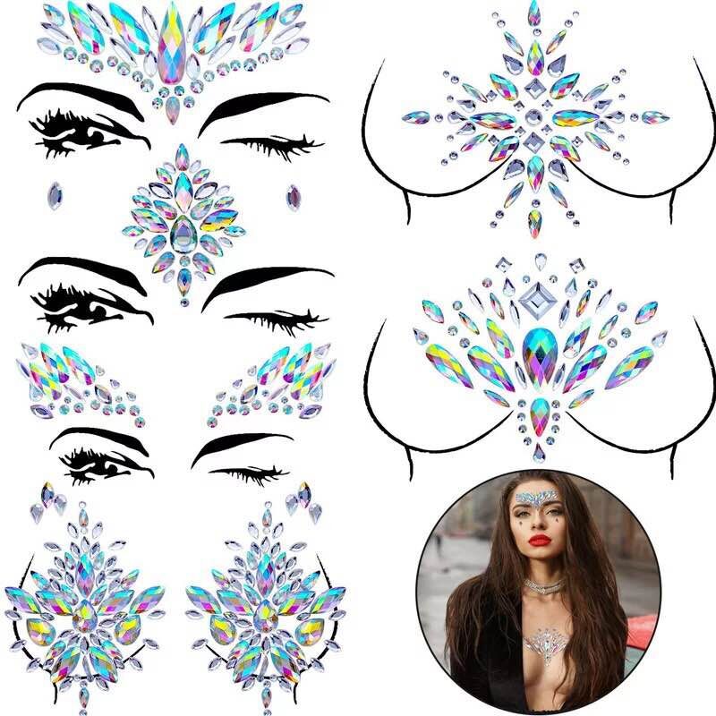 

Masquerade Shiny Face Decoration 3D Crystal Sticker Music Festival Trendy Shiny Acrylic Drill Sticker Temporary Tattoo, Style3