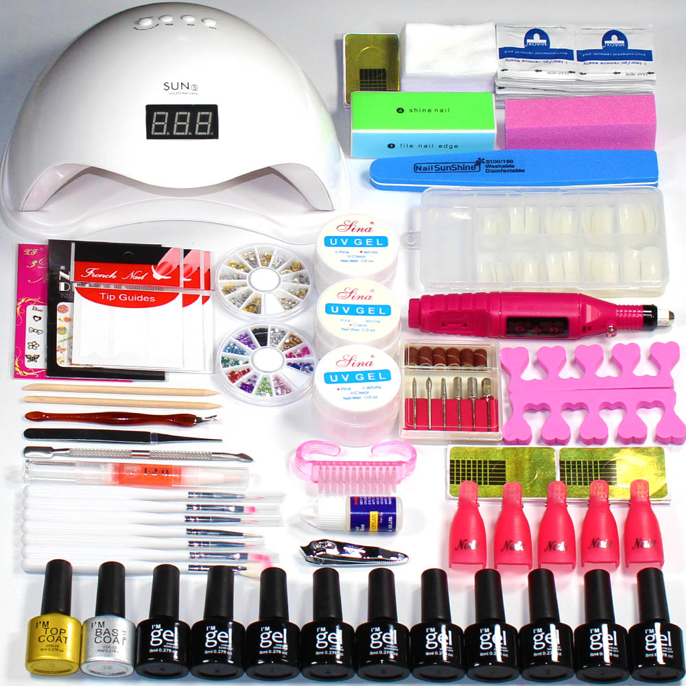 

2019 Manicure Set With UV Lamp Acrylic Nail Kit UV LED Lamp For Nail Art Sets 10pcs Gel Polish Set Tools For Manicure