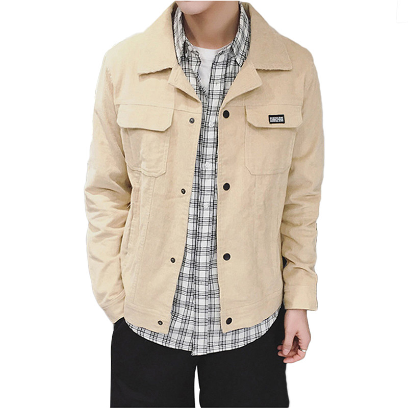 

Fashion men corduroy jacket Spring autumn Single-breasted Casual coat mens slim Windbreaker Male outerwear Brand clothing -3XL, Khaki