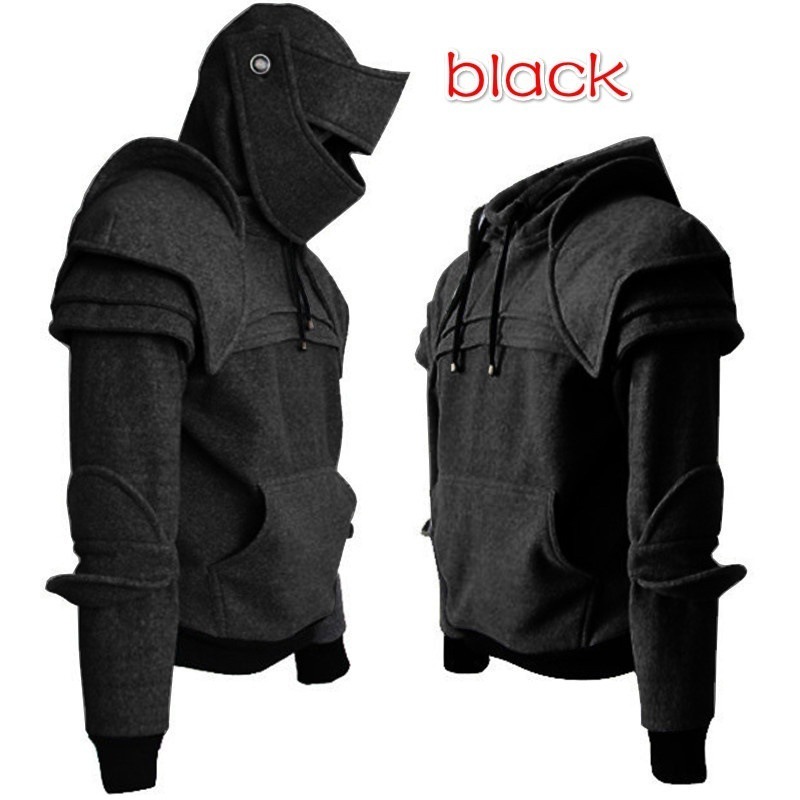 Fashion Men's Sweatshirt 2018 Autumn and Winter Hot Selling Solid Color Men's Retro Elbow Drawstring Mask Knight Sweater Size M-3XL