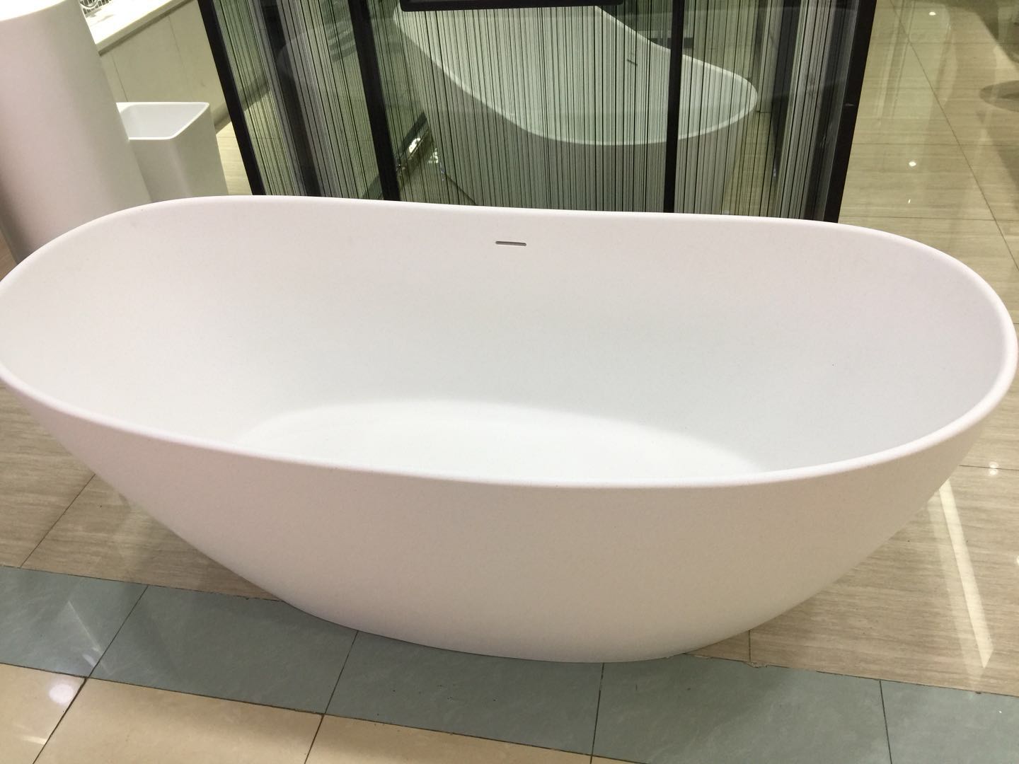 1800mm Elegent Solid Surface Acrylic Quartz Bathtub Drainer Overflow Freestanding Oval Corian Soaking Tub CUPC Approval Bath 6509Q-image-435455923