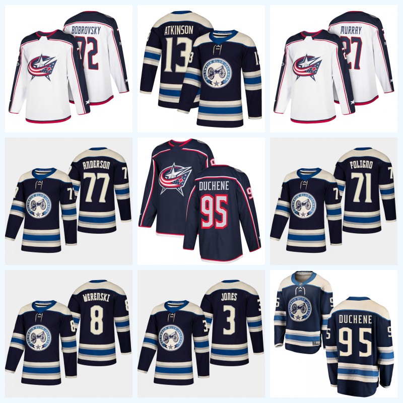 

95 Matt Duchene Columbus Blue Jackets Jersey Nick Foligno Cam Atkinson Seth Jones Zach Werenski Sergei Bobrovsky Pierre-Luc Dubois, Black;red
