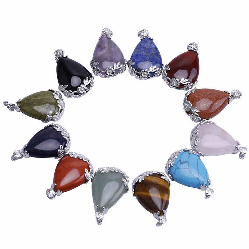 

wholesale 45 * 27mm drop shaped metal edge carved stone necklace pendant accessories for jewelry diy free shipping ST007