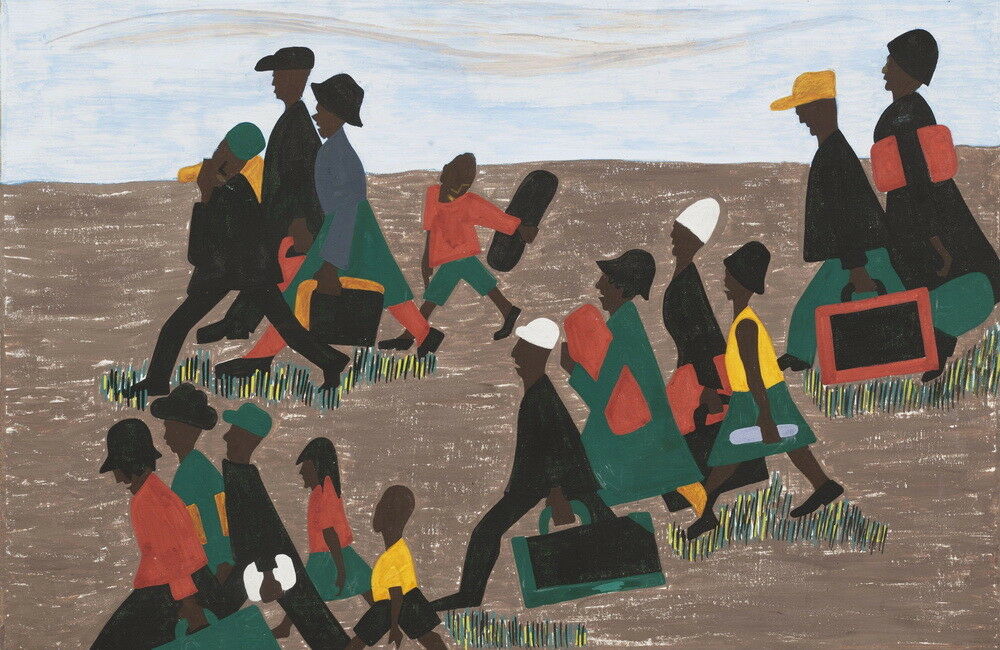 

Jacob Lawrence The migrants arrived in great numbers Home Decor Handpainted &HD Print Oil Painting On Canvas Wall Art Canvas Pictures 91114