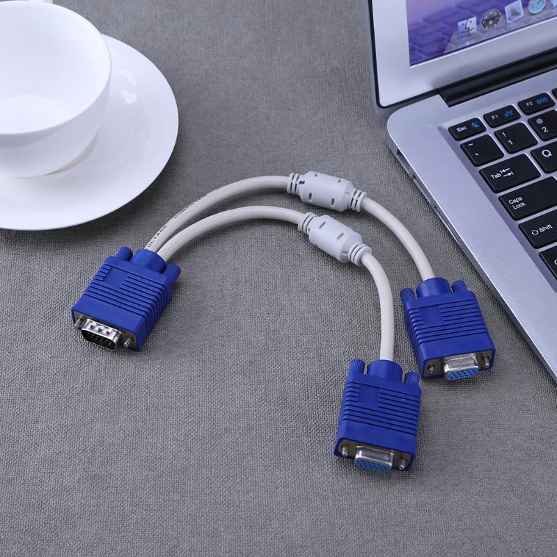 1 Computer To Dual 2 Monitor VGA Splitter Cable Video Y Splitter 15 Pin