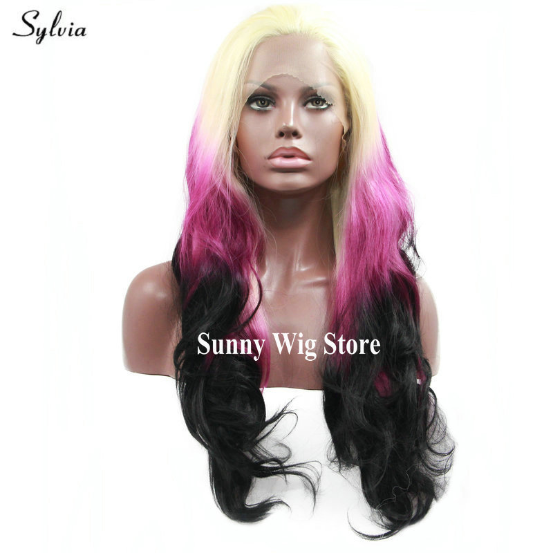 Drag Queen Long Wavy Hair Pastel Blonde Purple Black Ombre