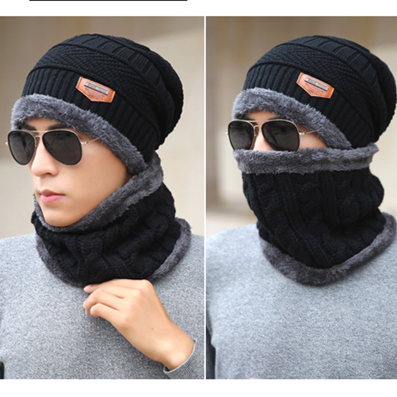 Beanie Hat Scarf Set Knit Hats Warm Thicken Winter Hat for Men and Woman Unisex Cotton Beanie Knitted Caps CNY848