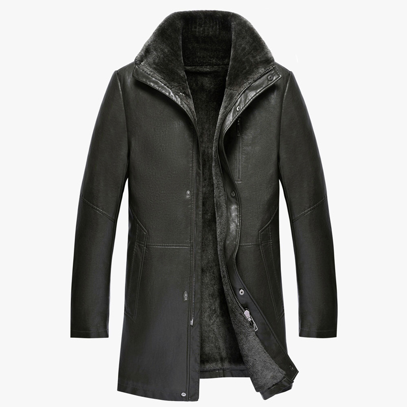 

2020 Leather Jacket Men Long Men's Clothing Winter Men's Leather Jacket Black Coat Outwear Casual Chaquetas Hombre Pph807, Green