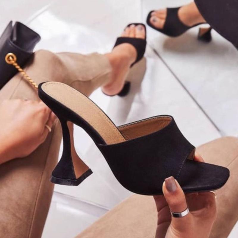 

Size 35-42 Woman Summer Square head Serpentine slippers Sandals Fashion Wine Glass Mules High Heels Slipper Shoes