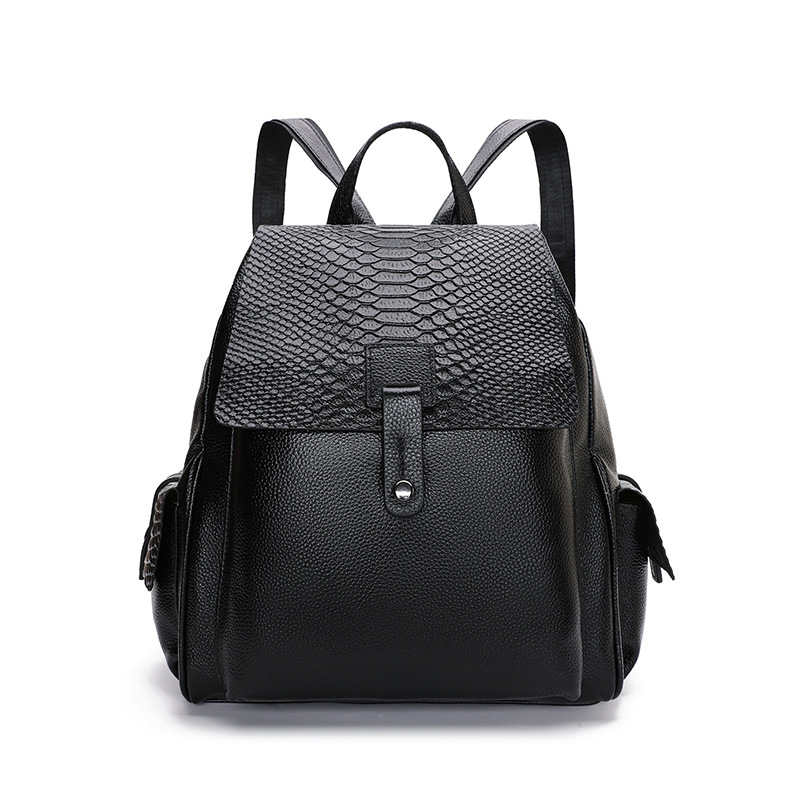 

2020 new genuine leather female bag fashion crocodile pattern large capacity backpack casual first layer cowhide backpack, Black