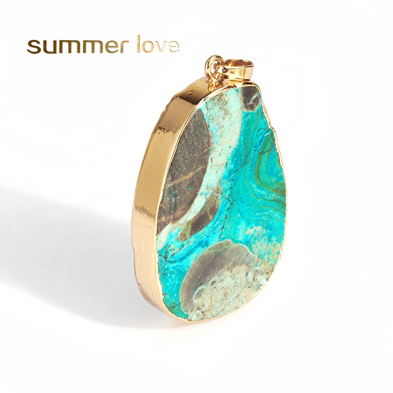 

New Arrival Oval Turquoise DIY Crystal Dangles Charms Natural Druse Pendant Charm for Bracelet Bangle Necklace Jewelry Accessories Making