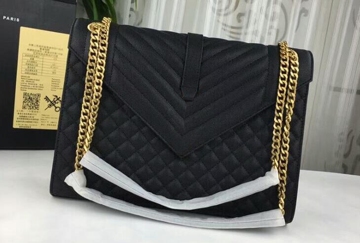 

3A 487198 31cm Large Envelope Bag in Black Mixed Textured Leather,Calfskin Leather,Grosgrain Lining,Come with Dust Bag,Free Shipping, Customize