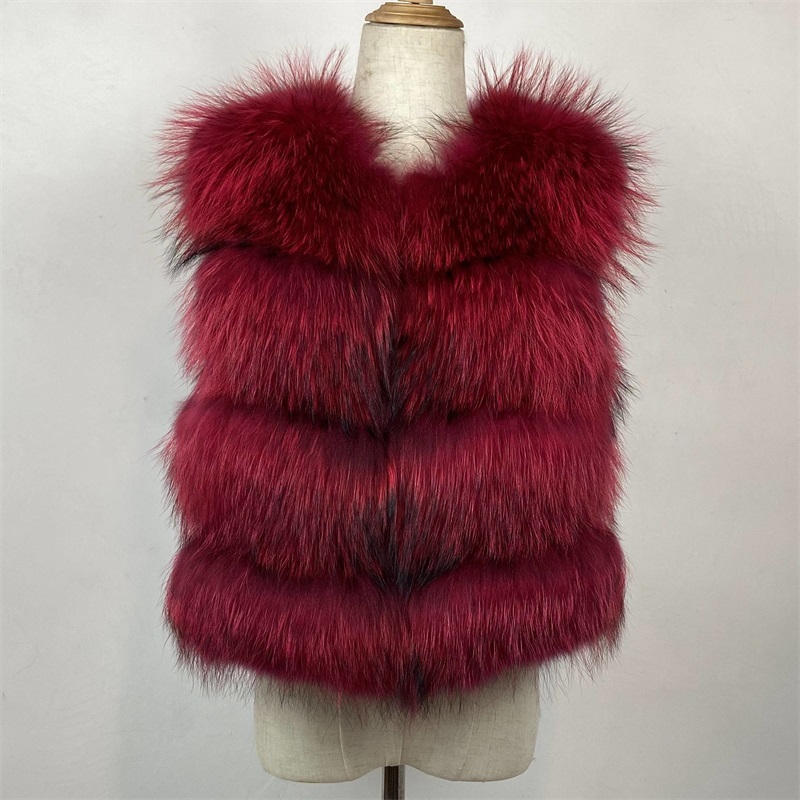 

KEJINYUANReal Raccoon Fur Vest silver Fur new Gilet Waistcoat women winter fashion short vest high quality, Rose red raccoon