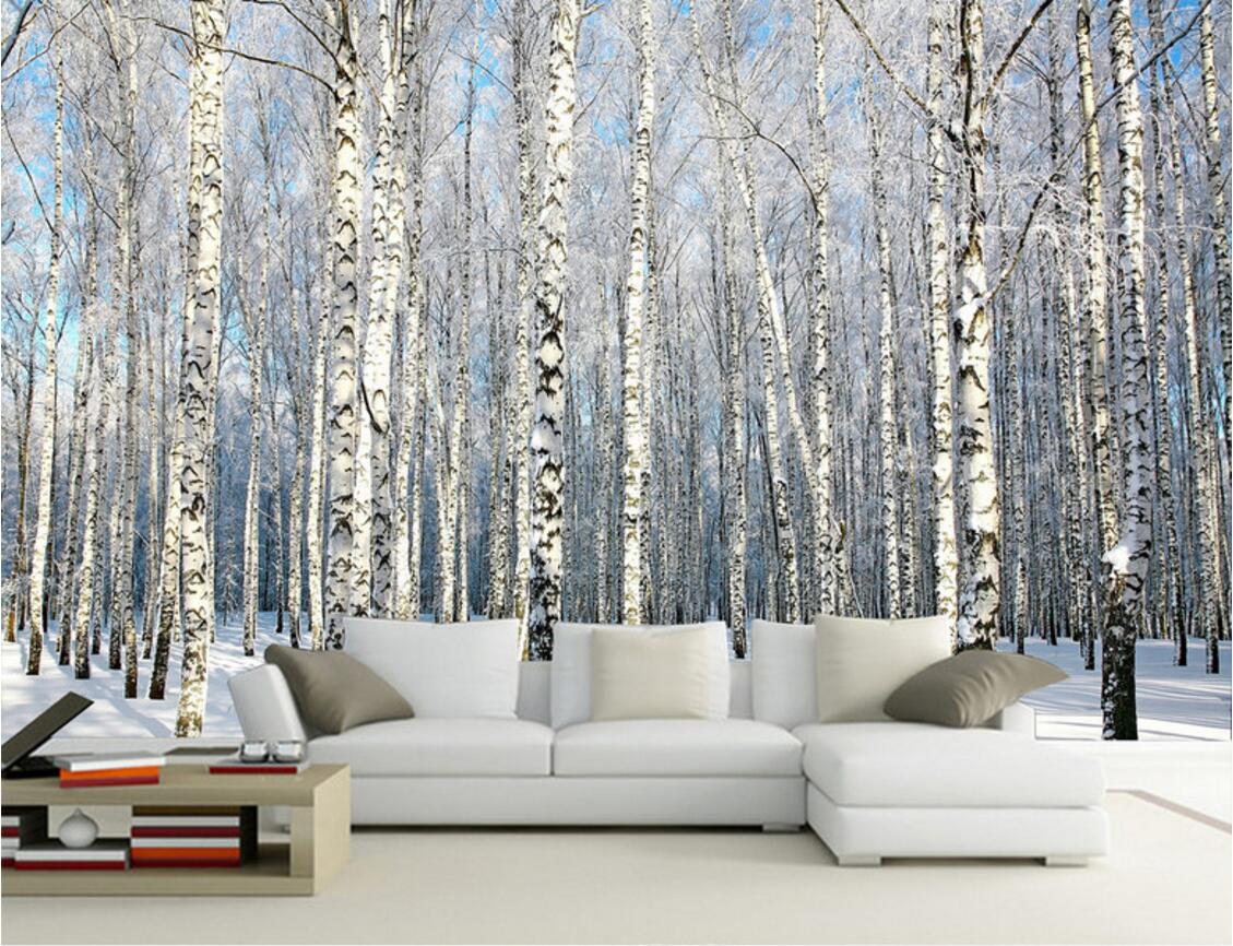 

WDBH 3d room wallpaper custom photo Birch forest snow landscape TV background wall home decor 3d wall murals wallpaper for walls 3 d, Non-woven
