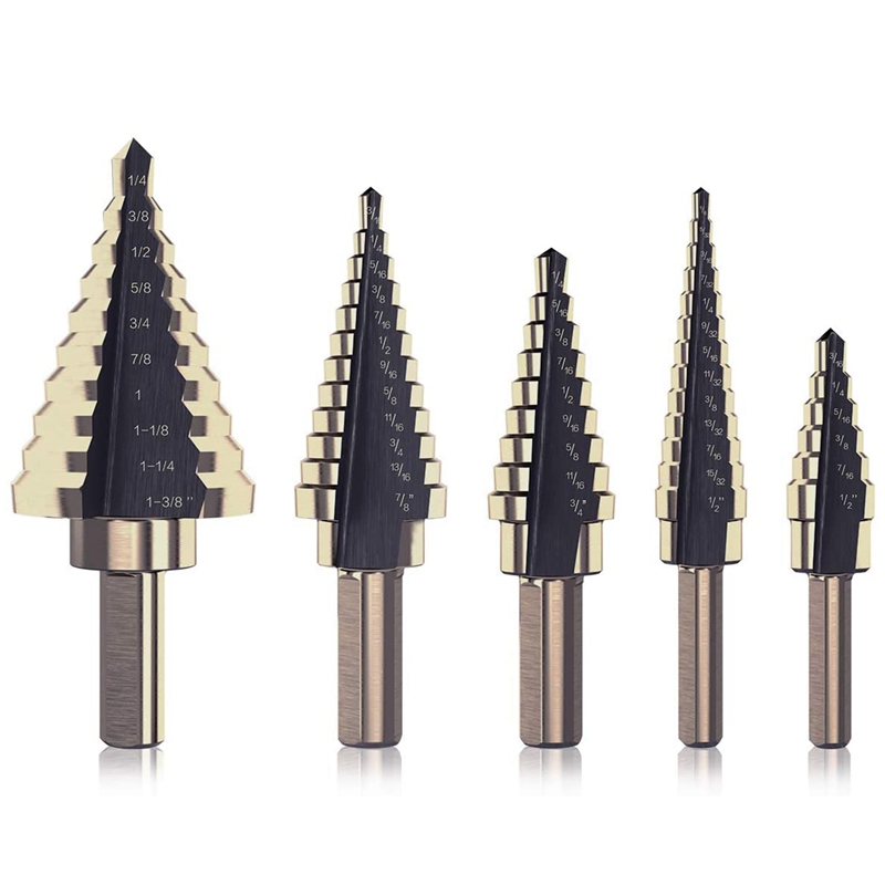 

5 Piece Set Inch Step Drill Bit Set Step Drill Steel Plate Twist