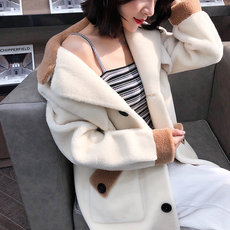 

Real Fur Coat Wool Jacket Autumn Winter Coat Women Clothes 2019 Korean Vintage Streetwear Tops Sheep Shearling Abrigo Mujer 3285, Beige
