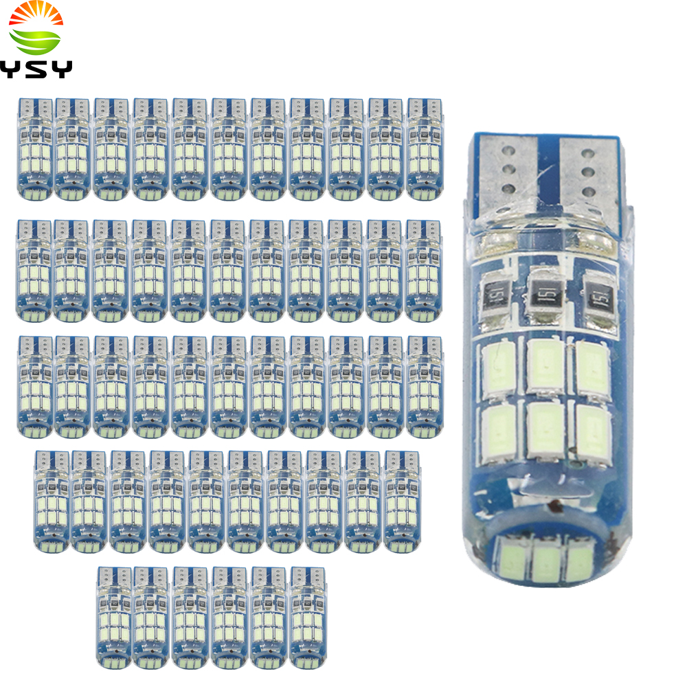 

YSY 50pcs Car LED T10 W5W led 194 168 15SMD 4014 White Silicone Light Parking License Plate clearance lamp Ice blue 12V, As pic