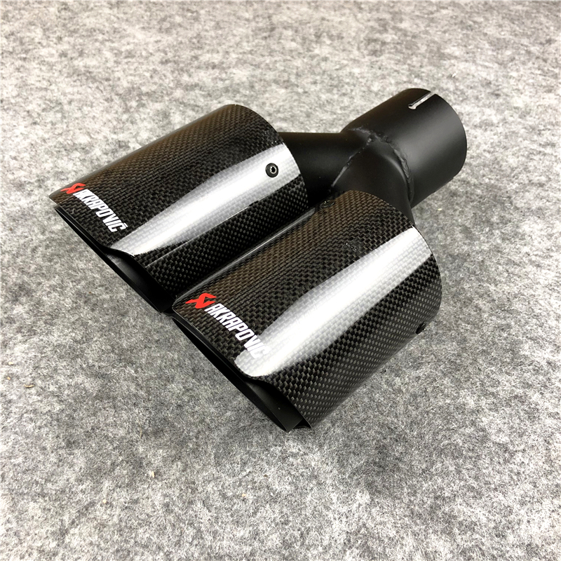 

2 Pieces: Universal Akrapovic Dual Glossy Exhaust Muffler Tips Carbon Fiber + Black Stainless Steel Auto Exhausts End Pipes