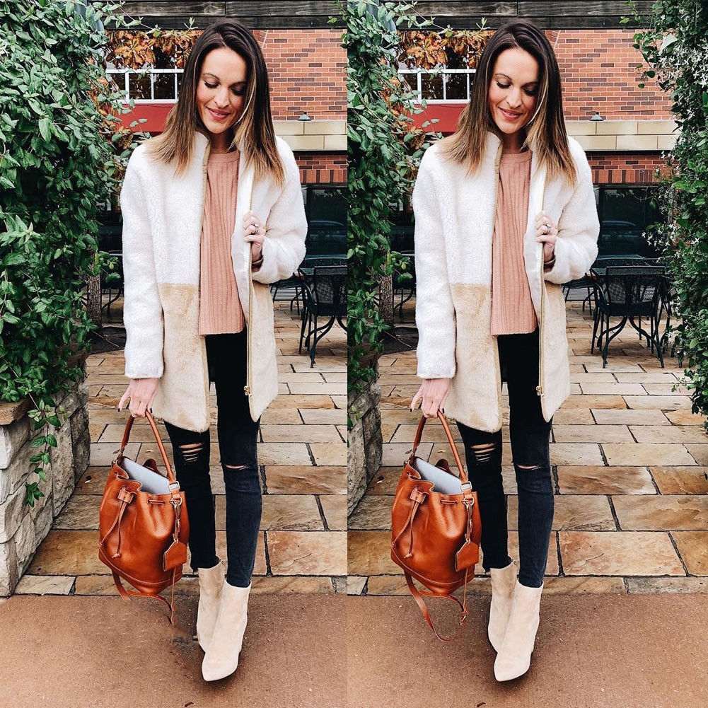 

Newly Fashion Women Long Sleeve Loose Warm Zip up Casual Contrast Color Knitted Cardigan Ladies Outwear Jacket Coat, Khaki