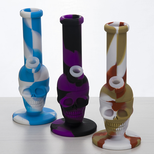

8.3 Inch Mini Skull Silicone Water Pipe smoking Hand Rigs With Down Stem & Glass Bowl Colored Silicon Hookah Bong