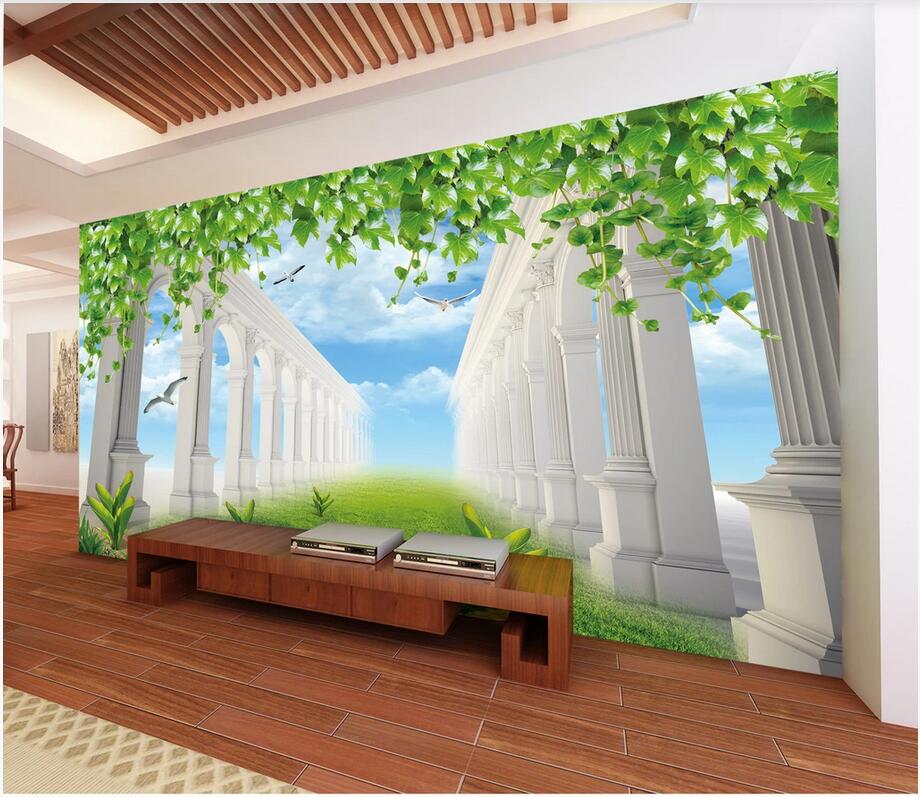 

3d room wallpaer custom mural photo Green and fresh 3D space TV background wall Decoration Painting mural wallpaper for walls 3 d, Non-woven