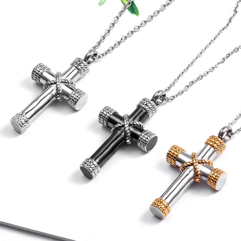 

ZFVB Classic Cross Cremation Ashes Urn Necklace Keepsake Jewelry Stainless steel Gold Silver Black color Ashes Memorial Pendant