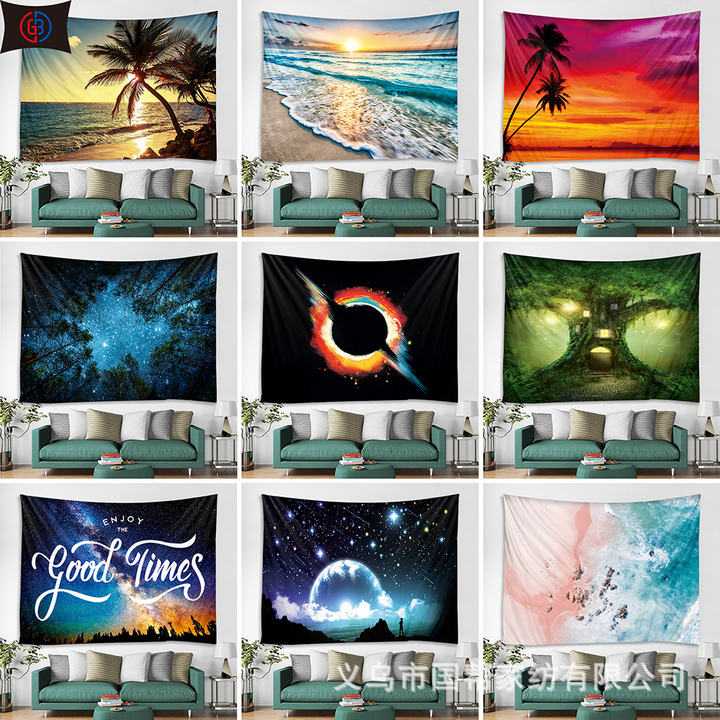

Wall Hanging Tapestry Scenery Pattern Blanket Beach Towels Hippie Throw Yoga Mat tree Sunset Polyester Tablecloth Shawl Home Decoration