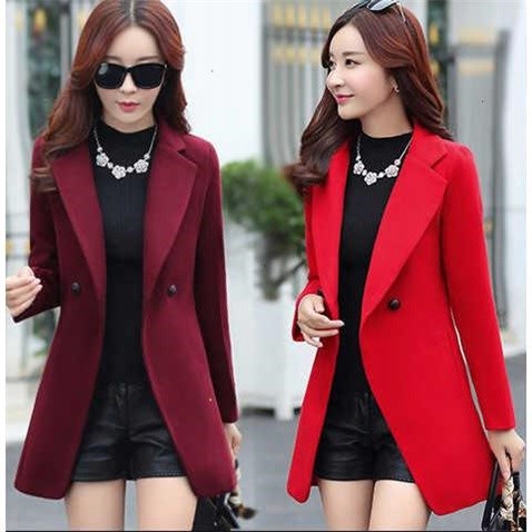 

Wholesale spring women Suit woolen long lapel single breasted Overcoat coat jacket Outwear, Black