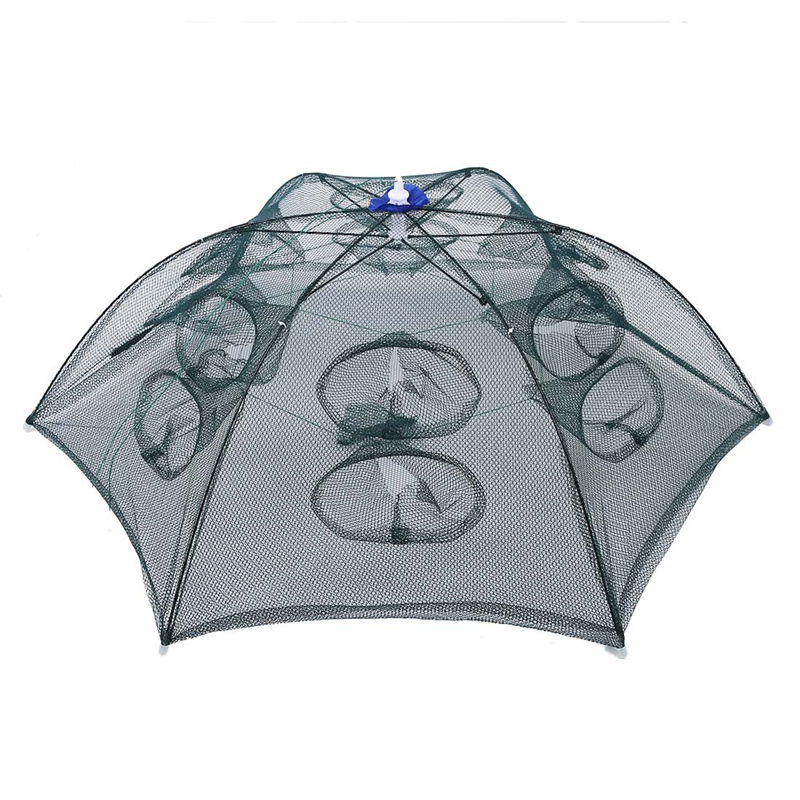 

Trap Net Fishing Camaron Cage Portable Umbrella Style Foldable with 12 Holes Green
