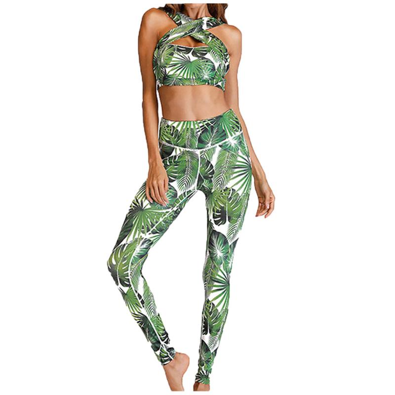 

Seamless High Waist Set Woman Sportswear 2 Piece Cross Leggings Padded Sports Green Women Fitness Wear Yoga Sets Sports Suits XL, Gn