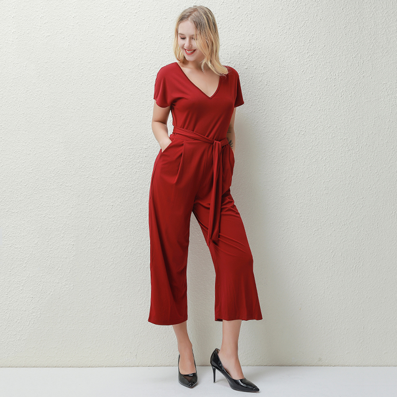 

Women V Neck Rompers 2020 Fashion Short Sleeve Wide Leg Loose Jumpsuit Summer Casual Solid Color Bodysuit, Black