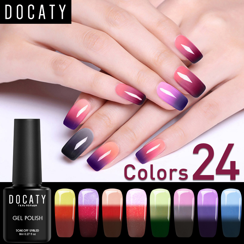 

Docaty UV Gel Nail Polish Temperature Change Color Long Lasting Soak Off UV LED Lamp Colorful Nail Art Glue Varnish Gel Polish, 62pink