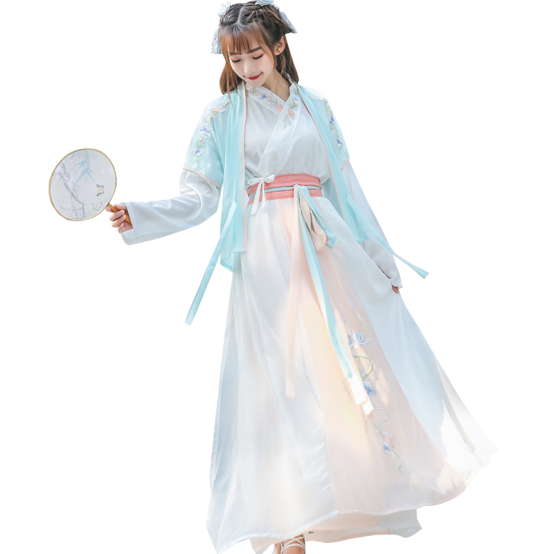 

Women Chinese National Dance Costume Embroidery Hanfu Folk Festival Outfit Oriental Fairy Dress Stage Performance Clothes DF1030, Green