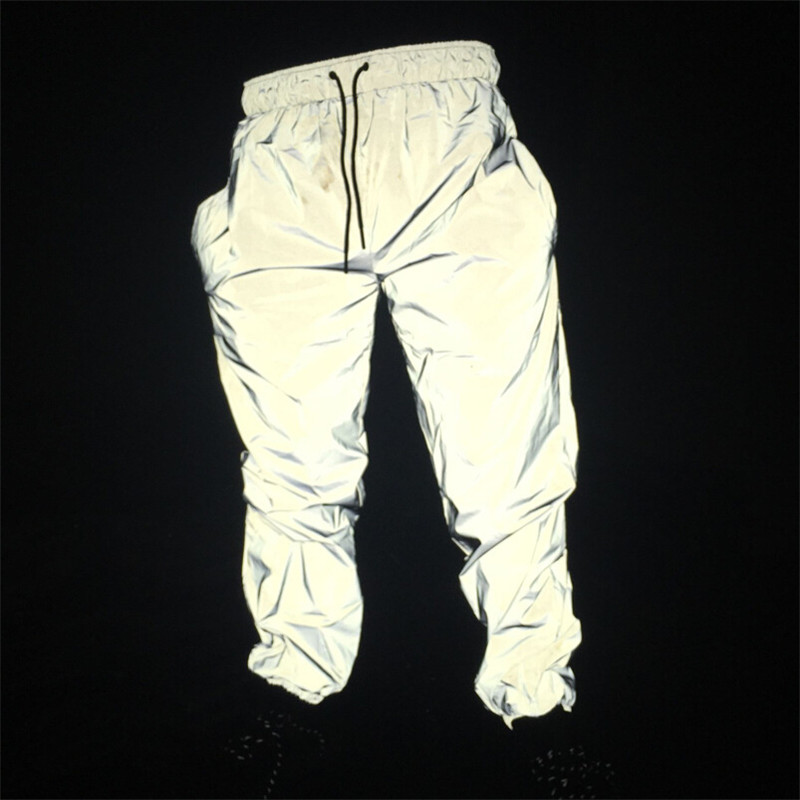 

Joggers men's reflective pants men hip hop women dance dancing night light shiny blink long pants PT12, Gray