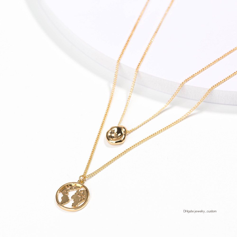 

Originality Fund 18k Golden Beans Neck World Map Travel Ma'am Multi-storey Necklace