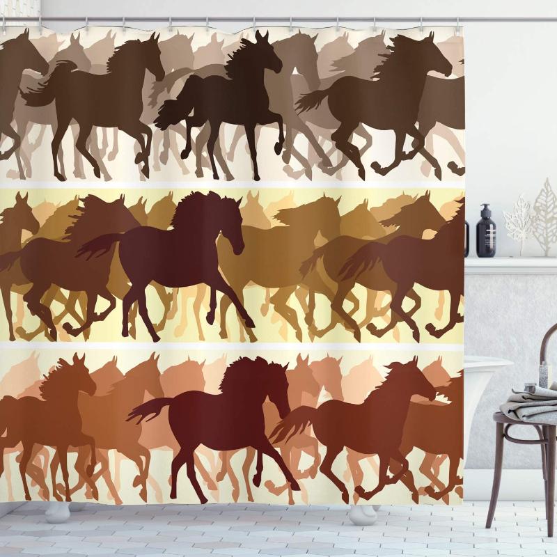 

Horse Shower Curtain Animal Silhouettes with Monochromatic Design Wild West Themed Design Print Bathroom Decor Set with Hooks