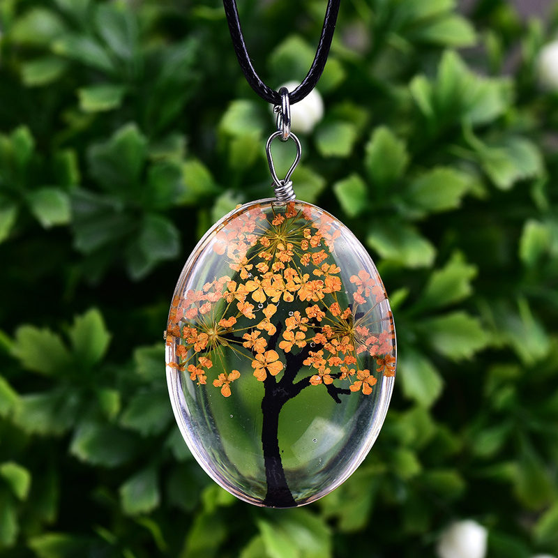 

Dried Flower Necklace Glass Tree of Life Terrarium Necklaces Women children Fashion jewelry will and sandy, Silver