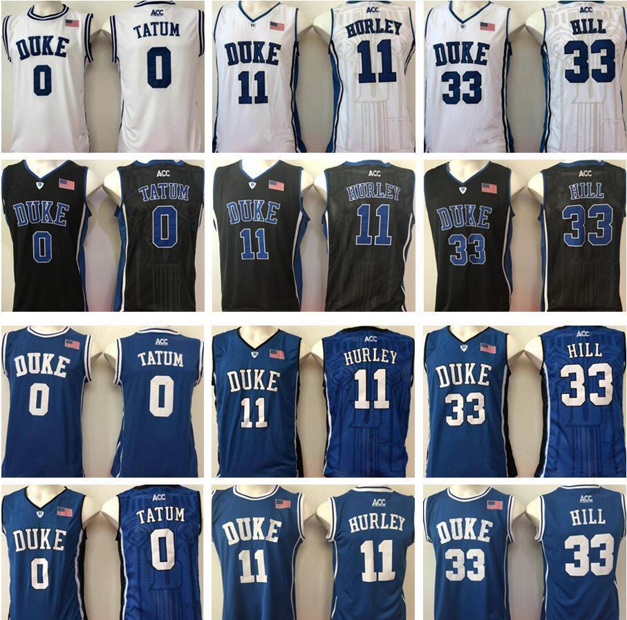 

NCAA Duke Blue Devils Jayson #0 Tatum Jersey #11 Bobby Hurley Grant #33 Hill Blue White Black College University Basketball Jerseys
