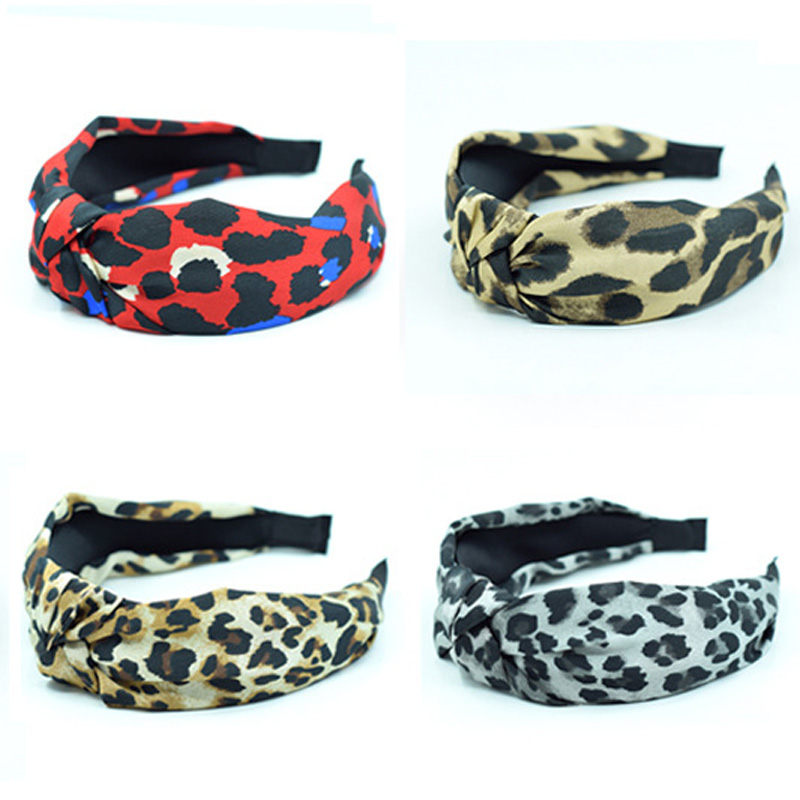 Mesdames Leopard Bandeau 9 couleurs Tissu nouées à larges bords Bandeaux Big Gilrs Boutique Piques à cheveux Femmes Vintage Couvre-chef Princesse