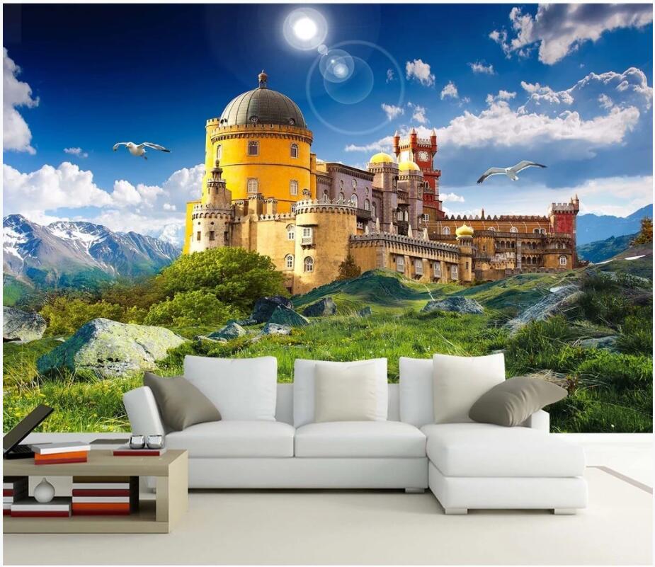 

WDBH custom photo 3d wallpaper Beautiful castle villa view on the mountain home decor living room 3d wall murals wallpaper for walls 3 d, Non-woven wallpaper