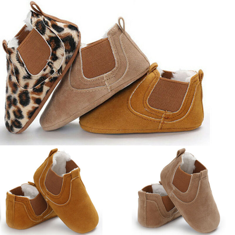 

Autumn Newborn Baby Girl Soft Sole Leather Crib Shoes Anti-slip Sneaker Prewalker -18M Casual Winter Baby Cotton Shoes, Brown