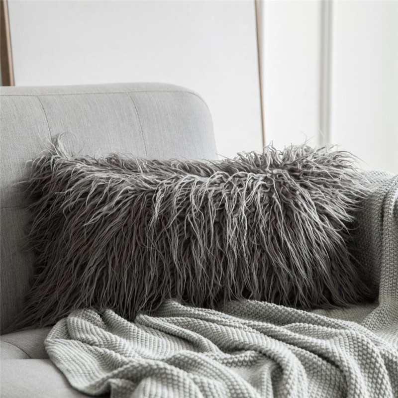 

Cushion Cover Decorative Long Hair Pillow Plush Case New Series Style Faux Fur Throw Cushion Bedroom Sofa Decor 30 X 50cm, Dark gray