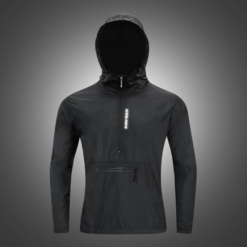 

WOSAWE Hooded Sweater Running Jackets Caps Two Storage Pockets Water Repellent Women Men's Gym Cycling Sports Windbreakers, Bl245
