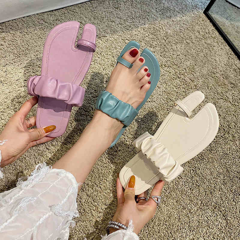

2020 Female Flip Flops Leather Women Flat Slippers Summer Beach Slides Sandals Women Shoes Ladies Elegant Outdoor Slippers, Beige
