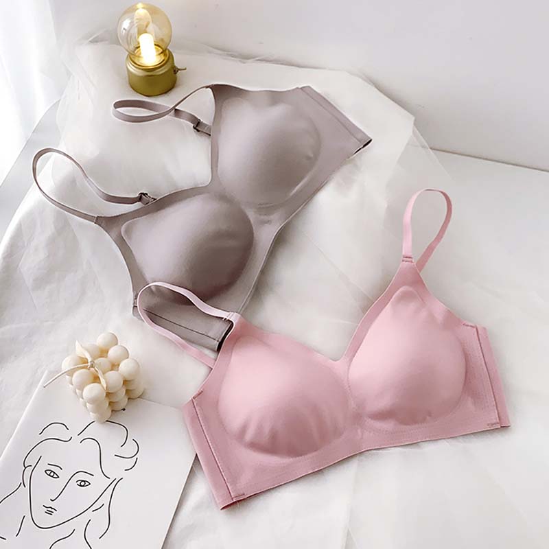 

Wasteheart Women Fashion Pink Green Seamless Bralette Wireless Seamless One-Piece Bras Padded Cotton Cup A B Student Maiden Bras, Black