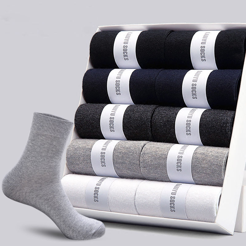 

Mens Cotton Socks New Styles 5 Pairs / Lot Black Business Men Socks Breathable Autumn Winter for Male Free Size, 5 colors mixed
