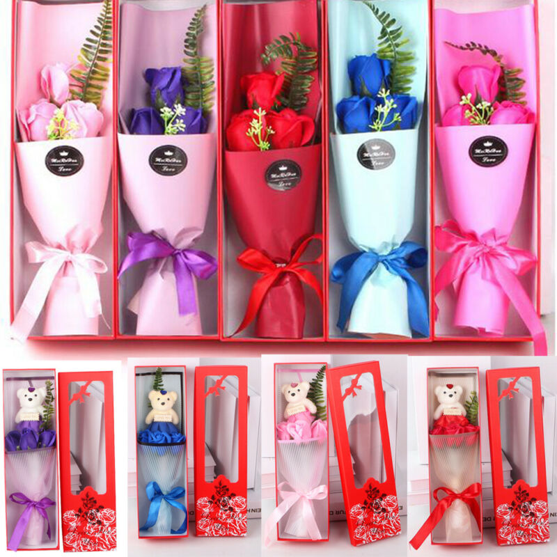 

Soap Rose Flower Cute Bear Girlfriend Birthday Romantic Valentine's Day Gift, Blue