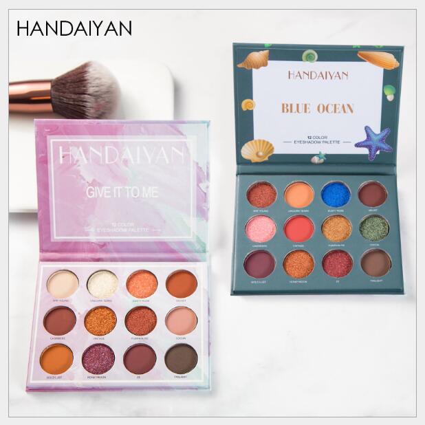 

HANDAIYAN 12 Colors Matte Shimmer Pearlescent Eyeshadow Palette Green Blue Glitter Winter Color Eye Shadow Palette, Mixed color